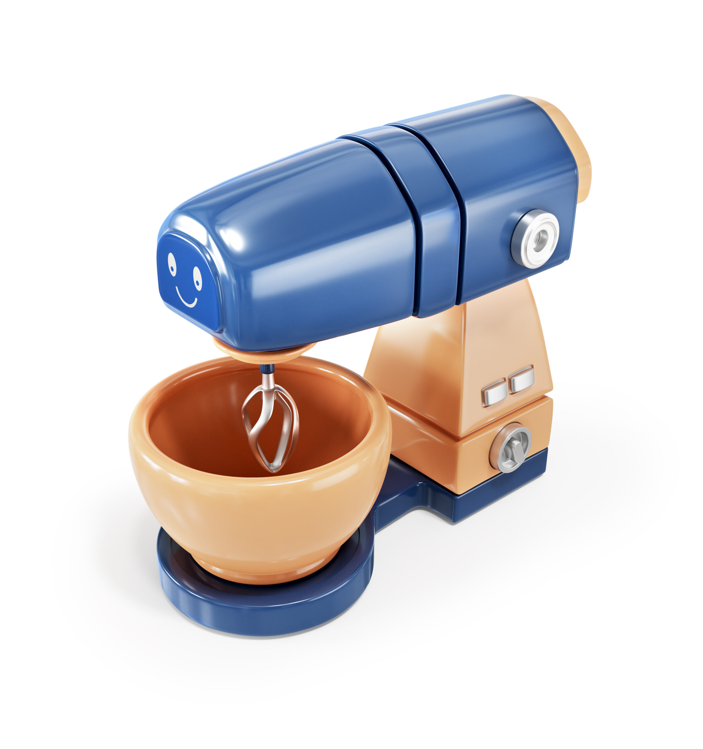 3D render cartoon kitchen stand mixer icon isolated on a white b